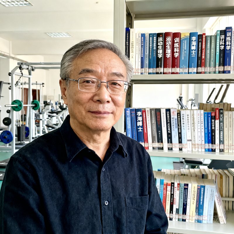 bwin必赢首席训练顾问李海峰博士的正面照，戴眼镜，约55岁男性学者形象，背景为运动科学实验室，书架上摆满专业书籍